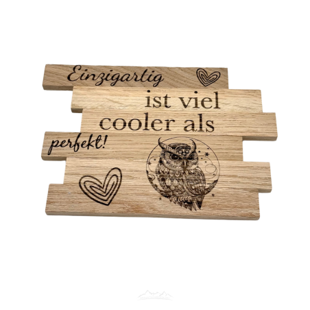 Holzschild „Einzigartig & Eule“ – Persönlichkeit zählt